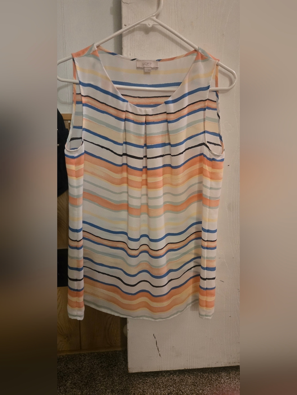 LOFT Striped Sleeveless Skirt in Blue, Peach, Cream and Black